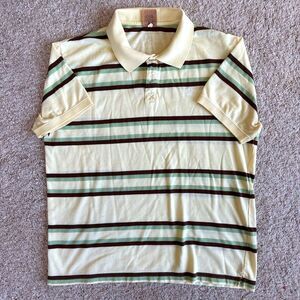 Machine Mens XL Polo Shirt Pale Yellow Brown Green Striped Short Sleeve Polo